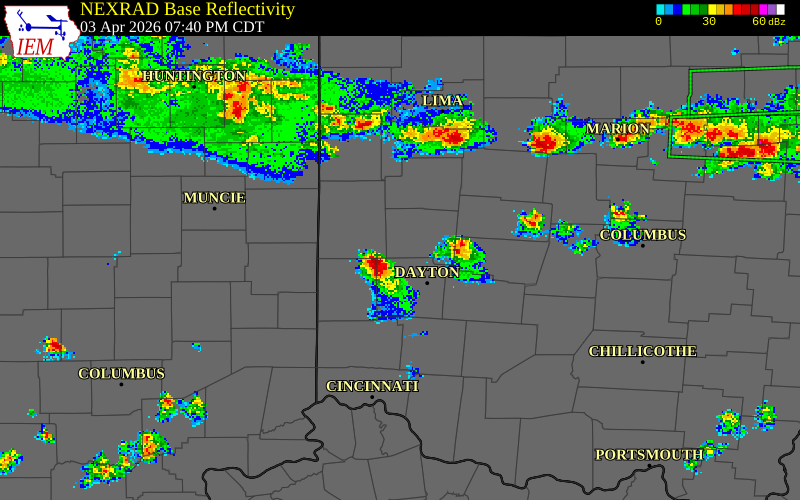 NEXRAD radar during the Friday, April 3, 2026 storm activity in Montgomery County, Ohio