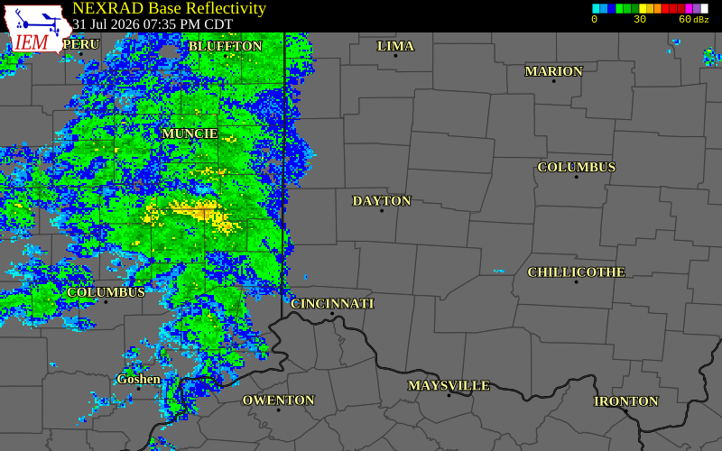 NEXRAD radar during the Friday, July 31, 2026 storm activity in Montgomery County, Ohio
