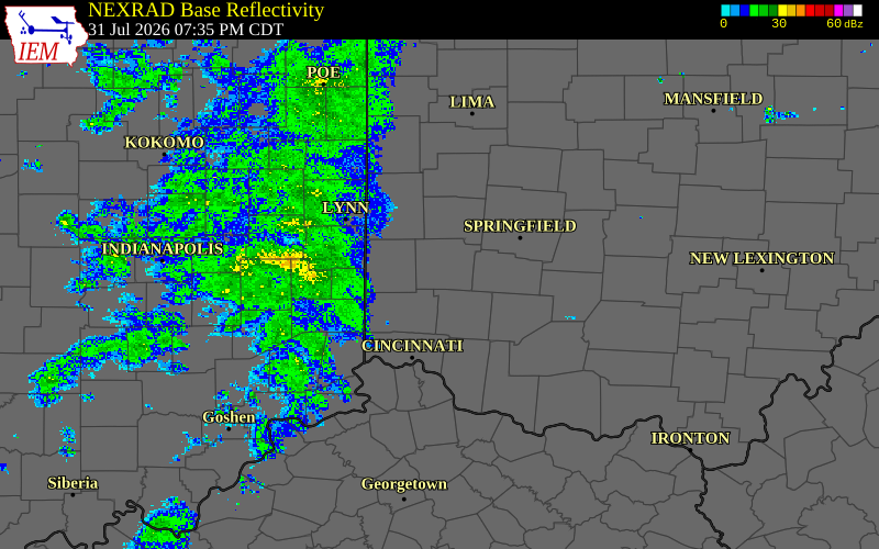 Radar snapshot during the Jul 31, 2026 tornado event near 4 NNW Miamisburg, Montgomery County, Ohio, with NWS warning polygons