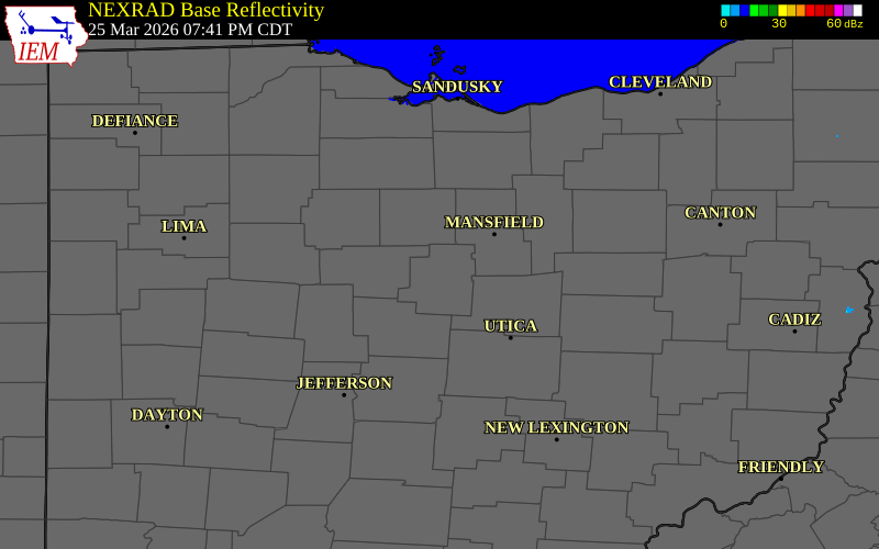 NEXRAD radar during the Wednesday, March 25, 2026 storm activity in Morrow County, Ohio