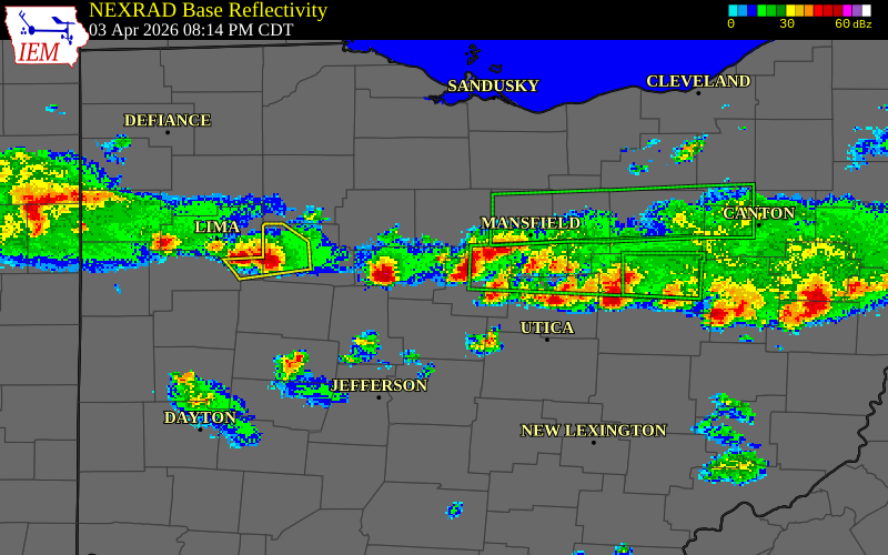 NEXRAD radar during the Friday, April 3, 2026 storm activity in Morrow County, Ohio