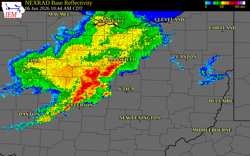 NEXRAD radar during the Saturday, June 6, 2026 storm activity in Morrow County, Ohio