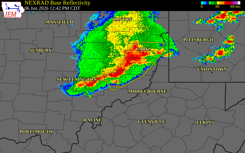 NEXRAD radar during the Saturday, June 6, 2026 storm activity in Noble County, Ohio