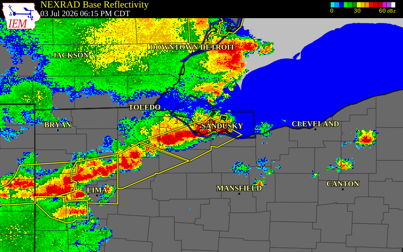NEXRAD radar during the Friday, July 3, 2026 storm activity in Ottawa County, Ohio