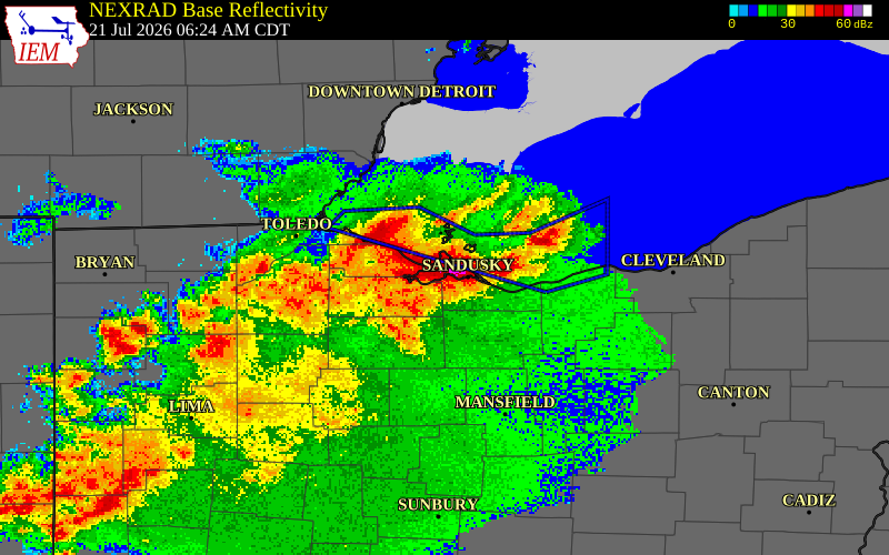 NEXRAD radar during the Tuesday, July 21, 2026 storm activity in Ottawa County, Ohio