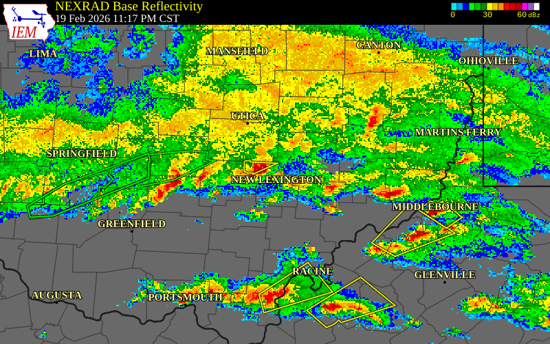 NEXRAD radar during the Friday, February 20, 2026 storm activity in Perry County, Ohio