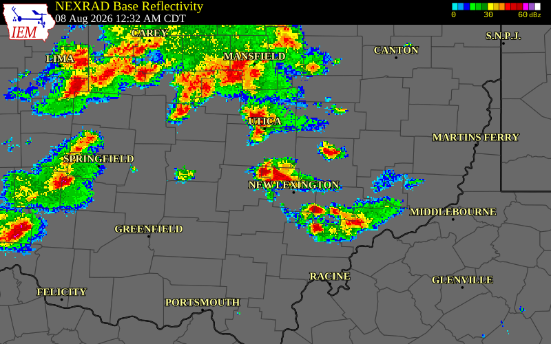 NEXRAD radar during the Saturday, August 8, 2026 storm activity in Perry County, Ohio