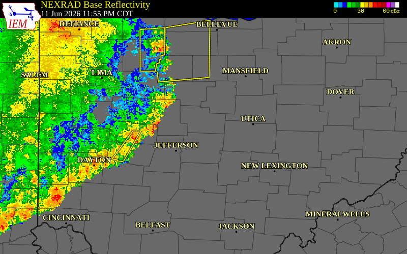 NEXRAD radar during the Friday, June 12, 2026 storm activity in Pickaway County, Ohio