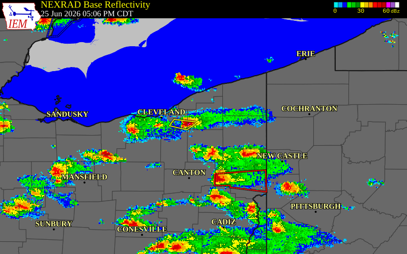 NEXRAD radar during the Thursday, June 25, 2026 storm activity in Portage County, Ohio