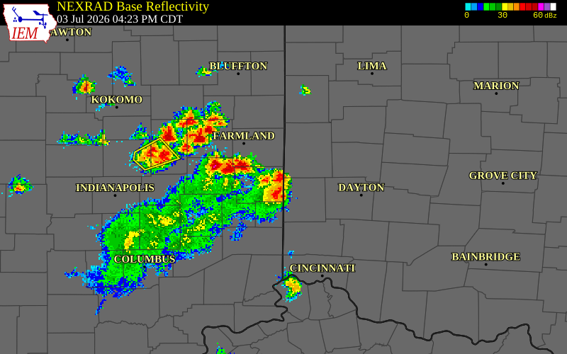 NEXRAD radar during the Friday, July 3, 2026 storm activity in Preble County, Ohio