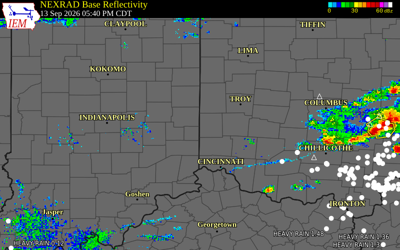 Current NEXRAD radar over Preble County, Ohio with recent storm report locations
