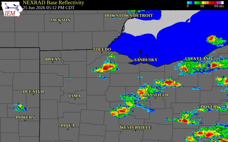 NEXRAD radar during the Thursday, June 25, 2026 storm activity in Sandusky County, Ohio