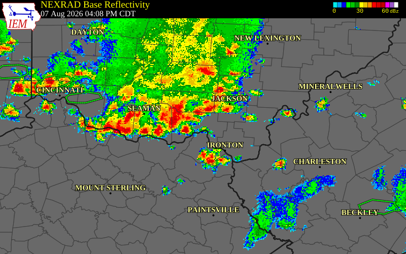 NEXRAD radar during the Friday, August 7, 2026 storm activity in Scioto County, Ohio