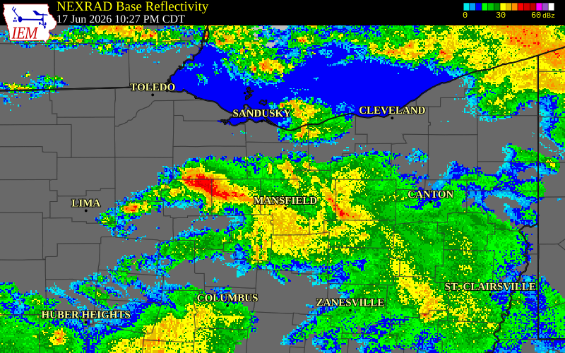 NEXRAD radar during the Wednesday, June 17, 2026 storm activity in Seneca County, Ohio