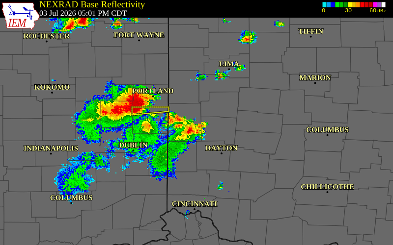 NEXRAD radar during the Friday, July 3, 2026 storm activity in Shelby County, Ohio