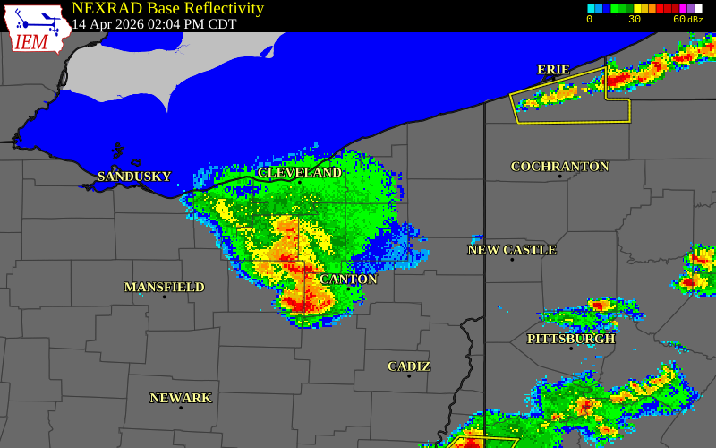 NEXRAD radar during the Tuesday, April 14, 2026 storm activity in Stark County, Ohio