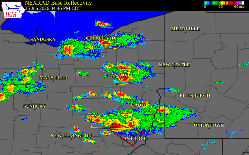 NEXRAD radar during the Thursday, June 25, 2026 storm activity in Stark County, Ohio