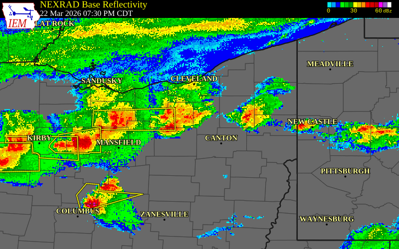 NEXRAD radar during the Sunday, March 22, 2026 storm activity in Summit County, Ohio
