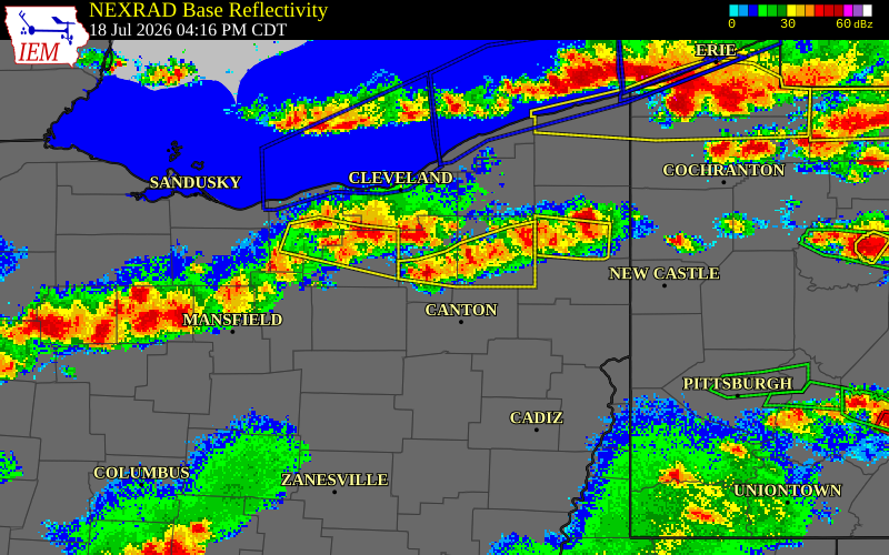 NEXRAD radar during the Saturday, July 18, 2026 storm activity in Summit County, Ohio
