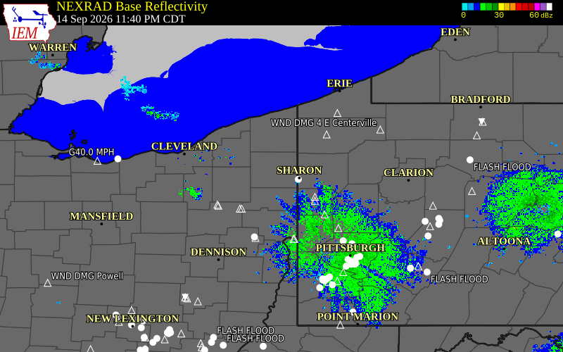 Current NEXRAD radar over Trumbull County, Ohio with recent storm report locations