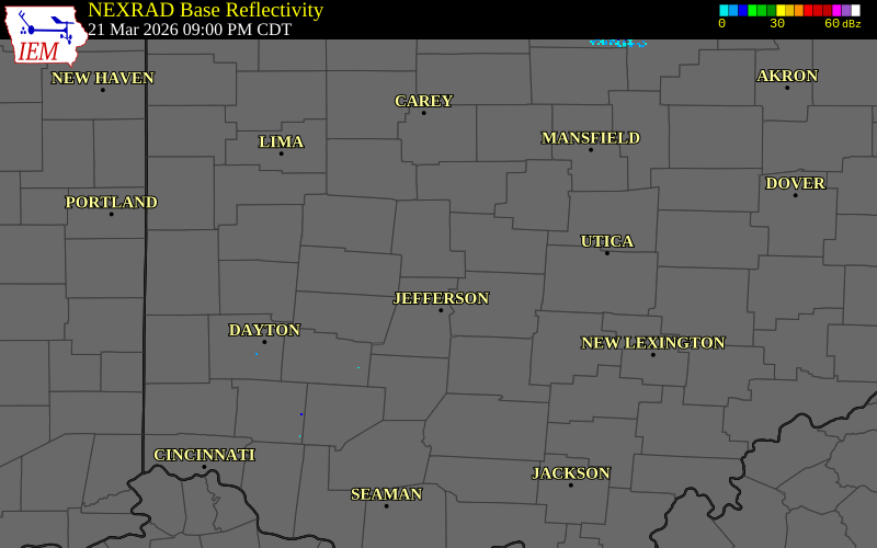NEXRAD radar during the Saturday, March 21, 2026 storm activity in Union County, Ohio