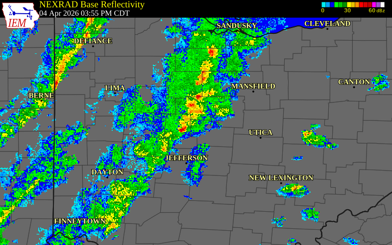NEXRAD radar during the Saturday, April 4, 2026 storm activity in Union County, Ohio