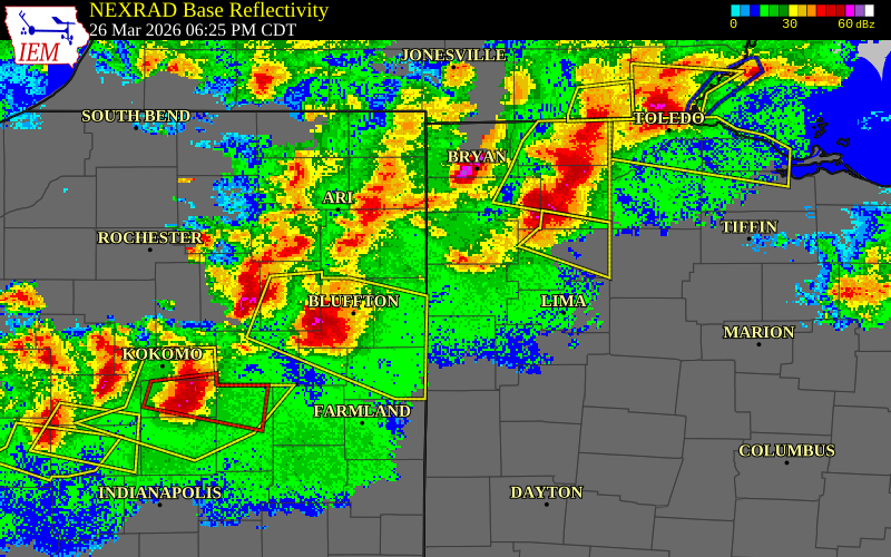 NEXRAD radar during the Thursday, March 26, 2026 storm activity in Van Wert County, Ohio