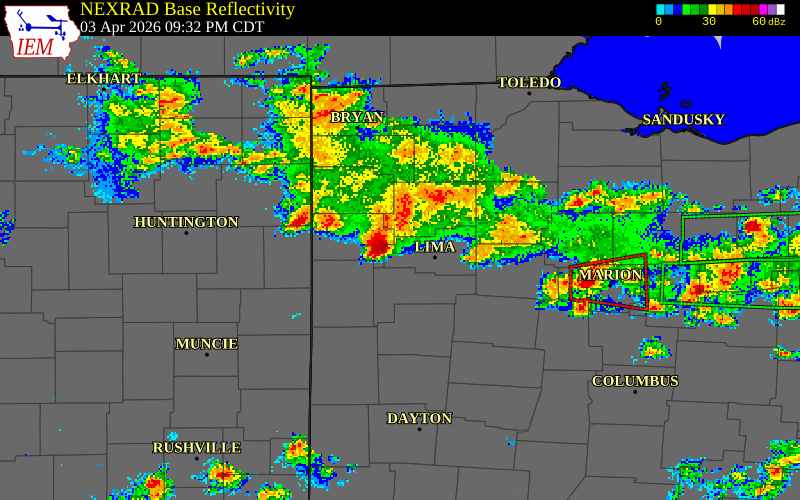 NEXRAD radar during the Friday, April 3, 2026 storm activity in Van Wert County, Ohio