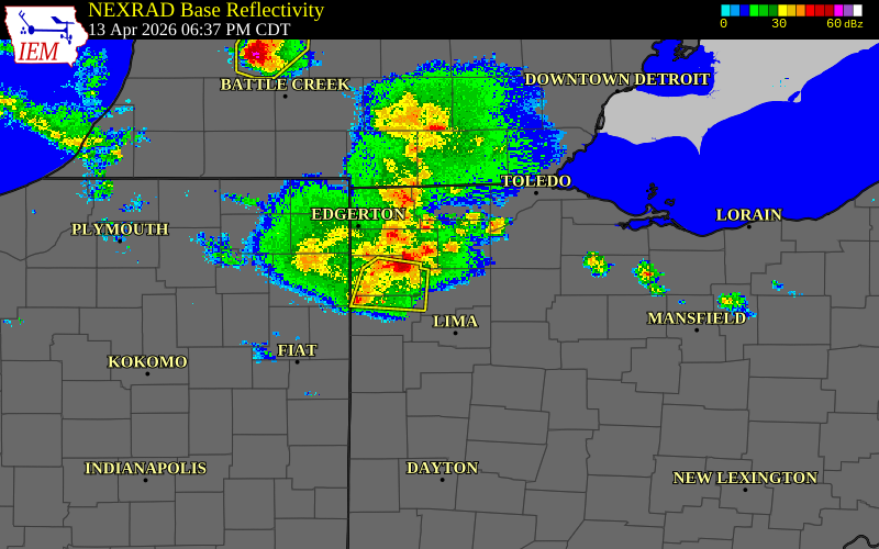 Radar snapshot during the Aug 10, 2026 hail event near Van Wert County, Van Wert County, Ohio, with NWS warning polygons