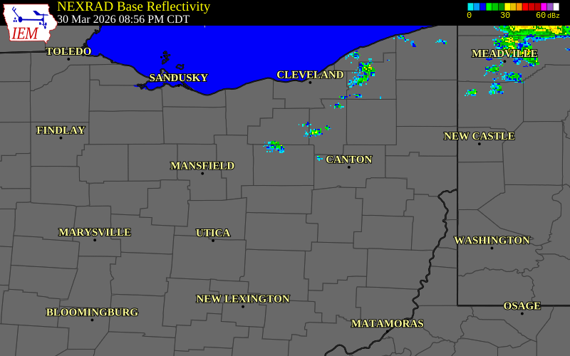 NEXRAD radar during the Monday, March 30, 2026 storm activity in Wayne County, Ohio