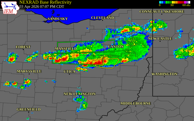 NEXRAD radar during the Friday, April 3, 2026 storm activity in Wayne County, Ohio