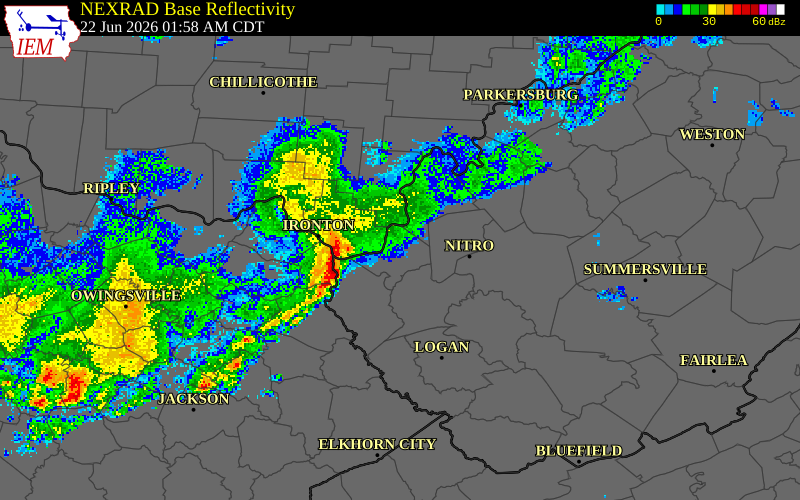 NEXRAD radar during the Monday, June 22, 2026 storm activity in Wayne County, Ohio