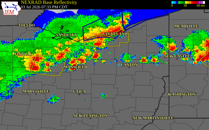 NEXRAD radar during the Friday, July 3, 2026 storm activity in Wayne County, Ohio