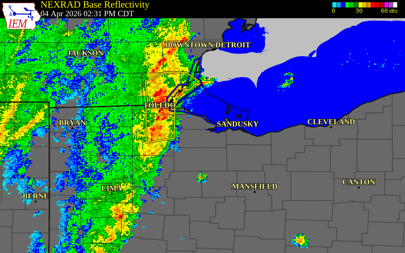 NEXRAD radar during the Saturday, April 4, 2026 storm activity in Wood County, Ohio