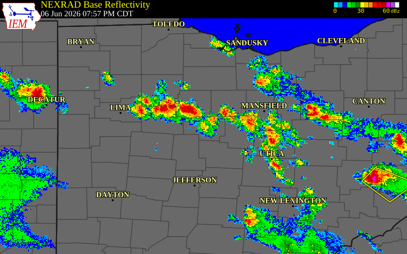 NEXRAD radar during the Saturday, June 6, 2026 storm activity in Wyandot County, Ohio