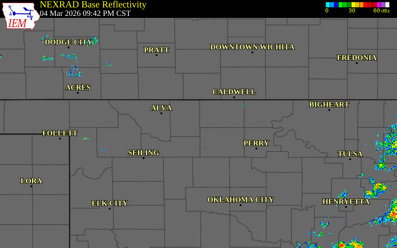 Radar snapshot during the Mar 4, 2026 tornado event near 3 ESE Jet, Alfalfa County, Oklahoma, with NWS warning polygons