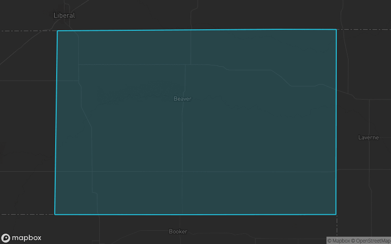 Map of Beaver County, Oklahoma showing the county boundary and surrounding cities