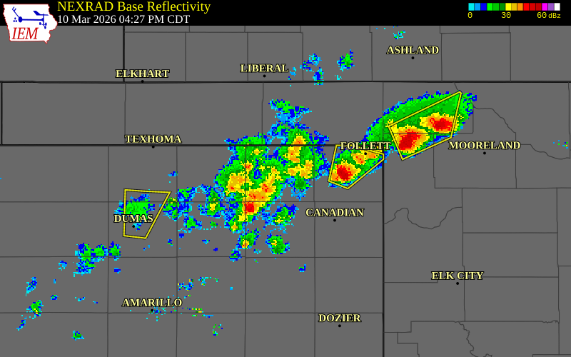 NEXRAD radar during the Tuesday, March 10, 2026 storm activity in Beaver County, Oklahoma