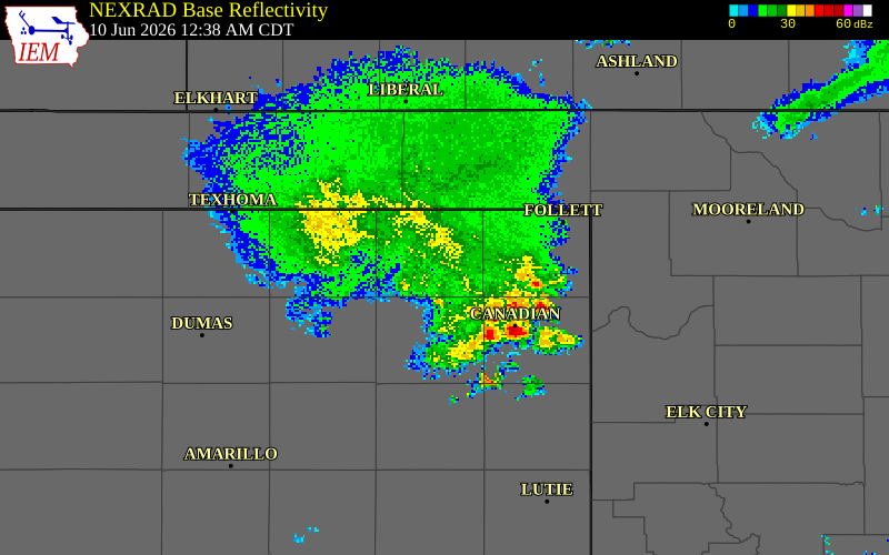 NEXRAD radar during the Wednesday, June 10, 2026 storm activity in Beaver County, Oklahoma