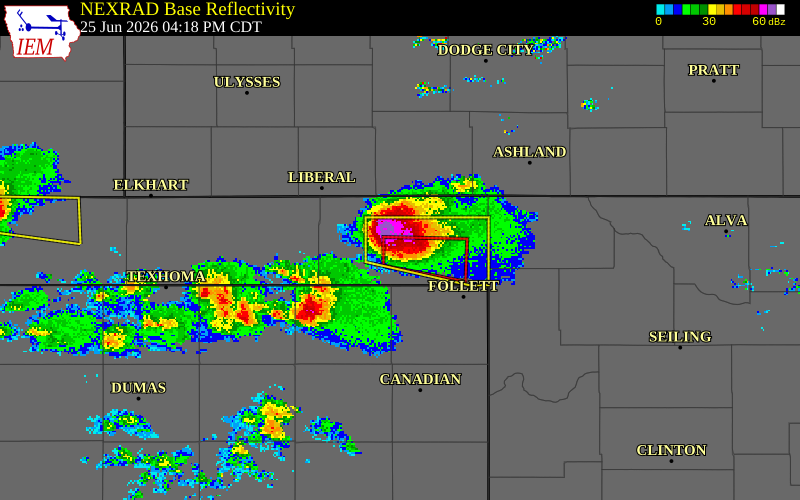 NEXRAD radar during the Thursday, June 25, 2026 storm activity in Beaver County, Oklahoma