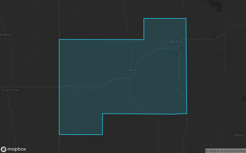 Map of Beckham County, Oklahoma showing the county boundary and surrounding cities