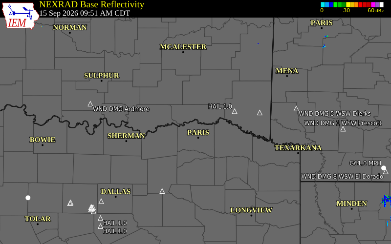 Current NEXRAD radar over Choctaw County, Oklahoma with recent storm report locations