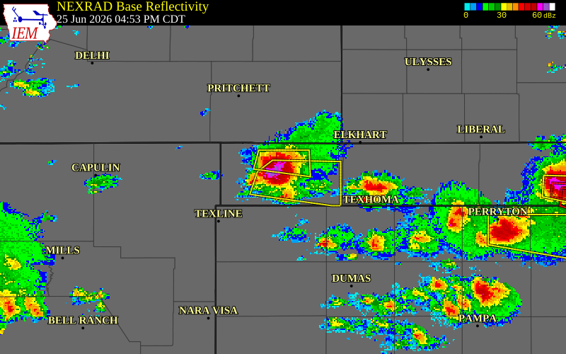 NEXRAD radar during the Thursday, June 25, 2026 storm activity in Cimarron County, Oklahoma