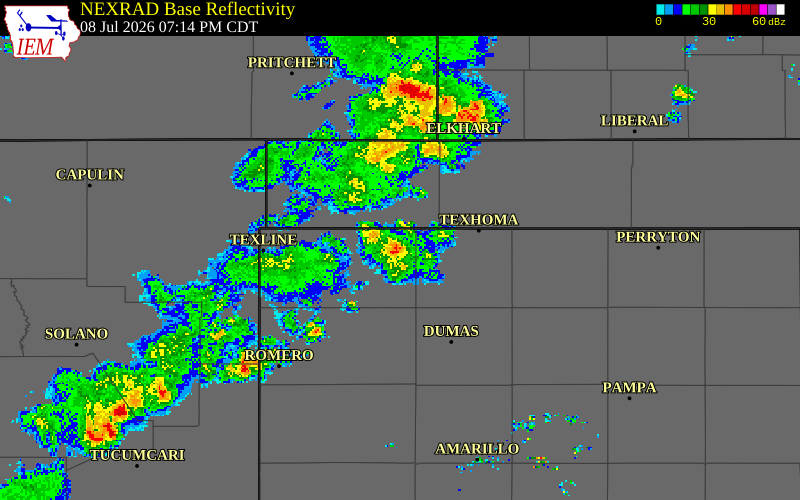 NEXRAD radar during the Wednesday, July 8, 2026 storm activity in Cimarron County, Oklahoma