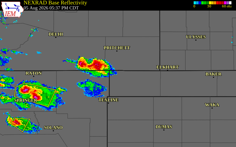 NEXRAD radar during the Wednesday, August 5, 2026 storm activity in Cimarron County, Oklahoma