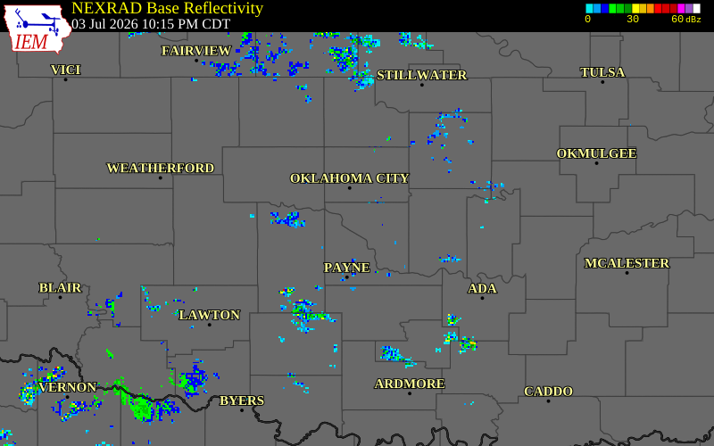 NEXRAD radar during the Friday, July 3, 2026 storm activity in Cleveland County, Oklahoma