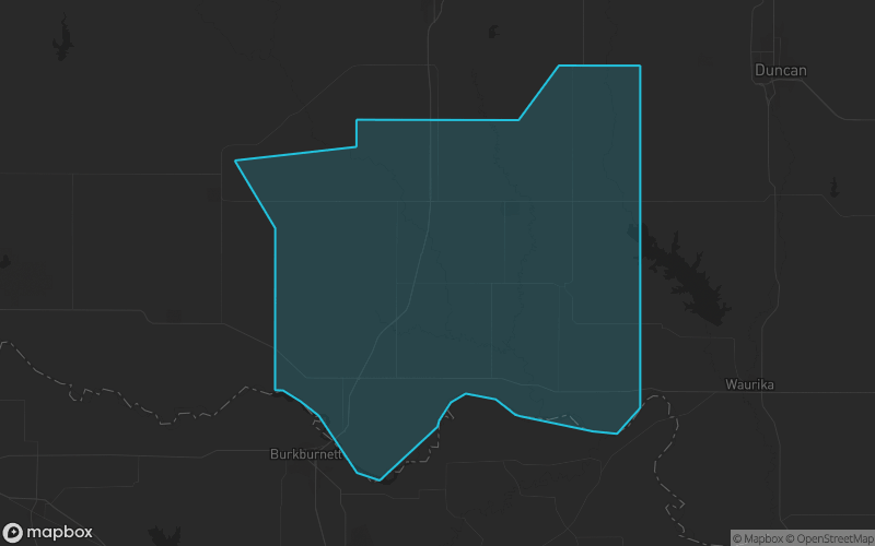 Map of Cotton County, Oklahoma showing the county boundary and surrounding cities