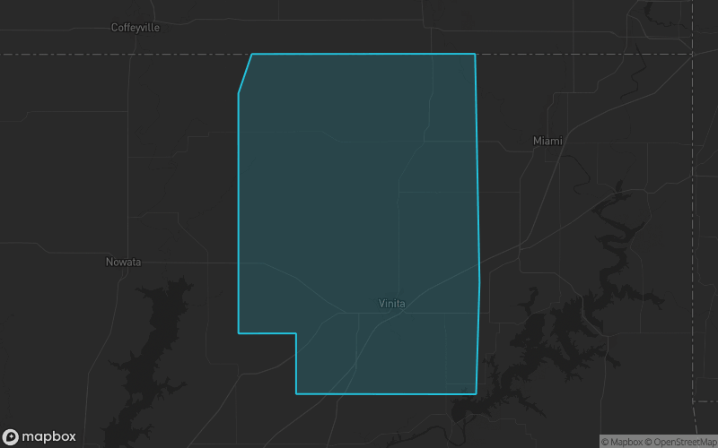 Map of Craig County, Oklahoma showing the county boundary and surrounding cities