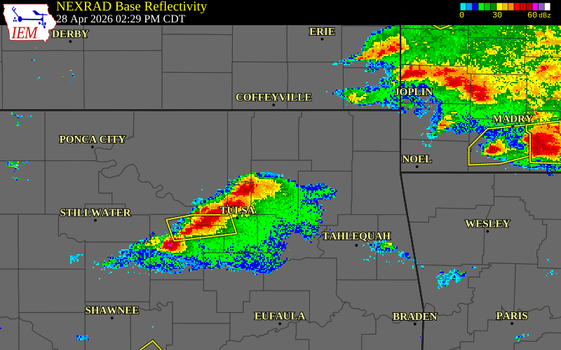 NEXRAD radar during the Tuesday, April 28, 2026 storm activity in Craig County, Oklahoma
