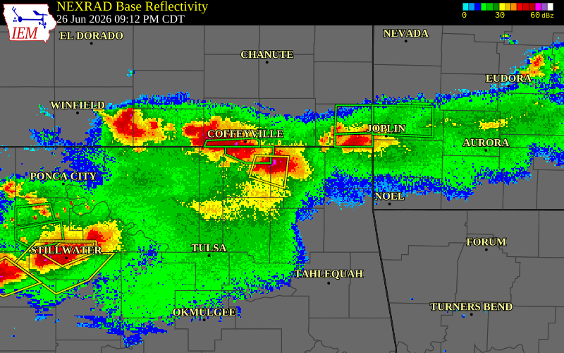 NEXRAD radar during the Friday, June 26, 2026 storm activity in Craig County, Oklahoma